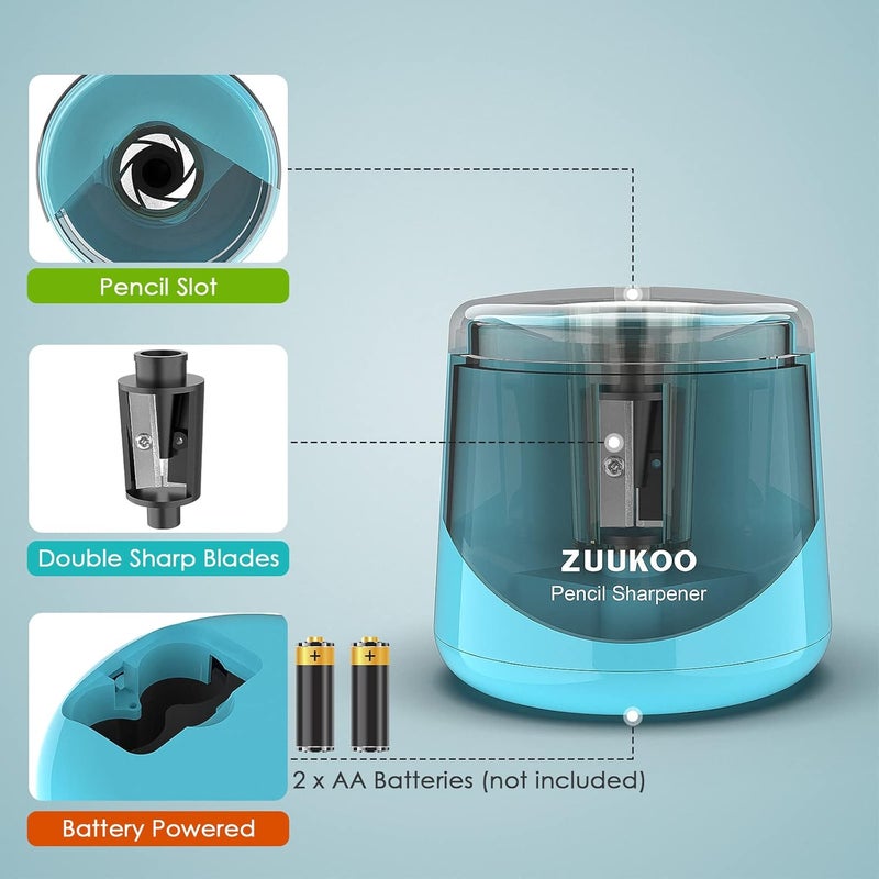 Zuukoo Electric Pencil Sharpeners, Battery Powered for Colored Pencils, High-Speed Operated Automatic & Manual Pencil Sharpener for Kids, Home School (blue1) - Image 3